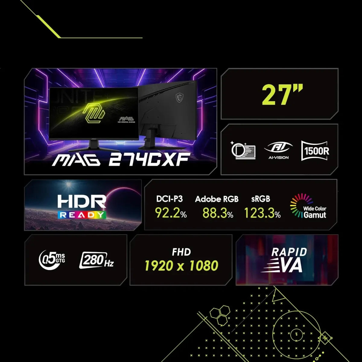 MSI MAG 274CXF 27-Inch Curved Gaming Monitor 280Hz
