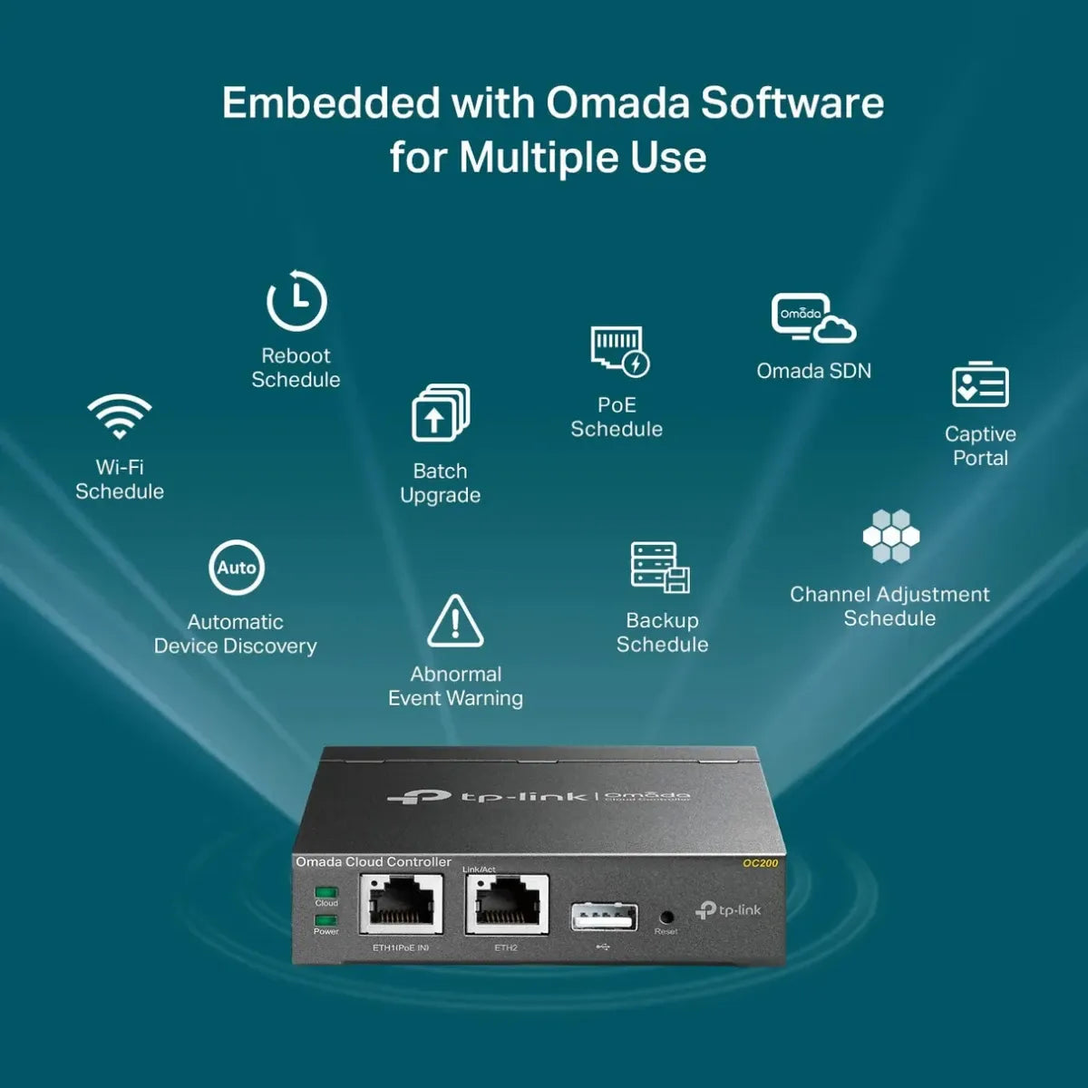 TP-Link Omada OC200 hardware network controller with PoE input Omada SDN cloud management dual Ethernet ports and USB backup at SAMMANPC Jordan