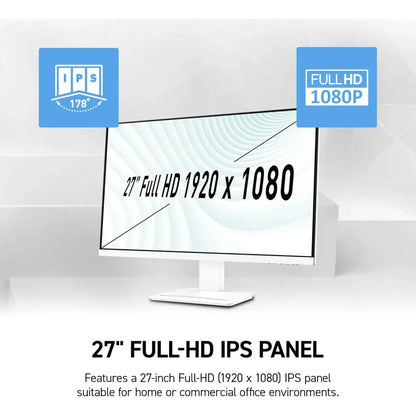 شاشة MSI PRO MP273W E14A مقاس 27 بوصة IPS 144Hz بيضاء