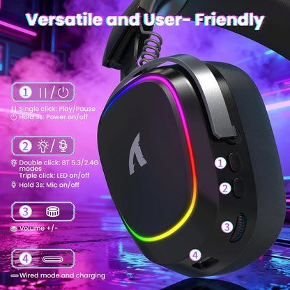 ATTACK SHARK G800 Wireless RGB Gaming Headset:7.1 Surround