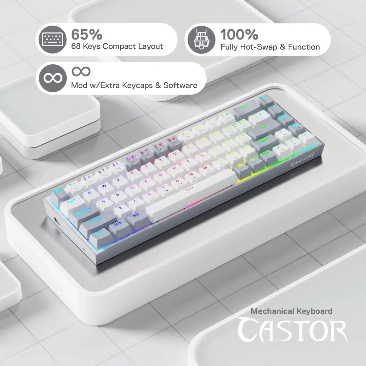 Castor K631 Grey 65% Wired RGB Mechanical Gaming Keyboard