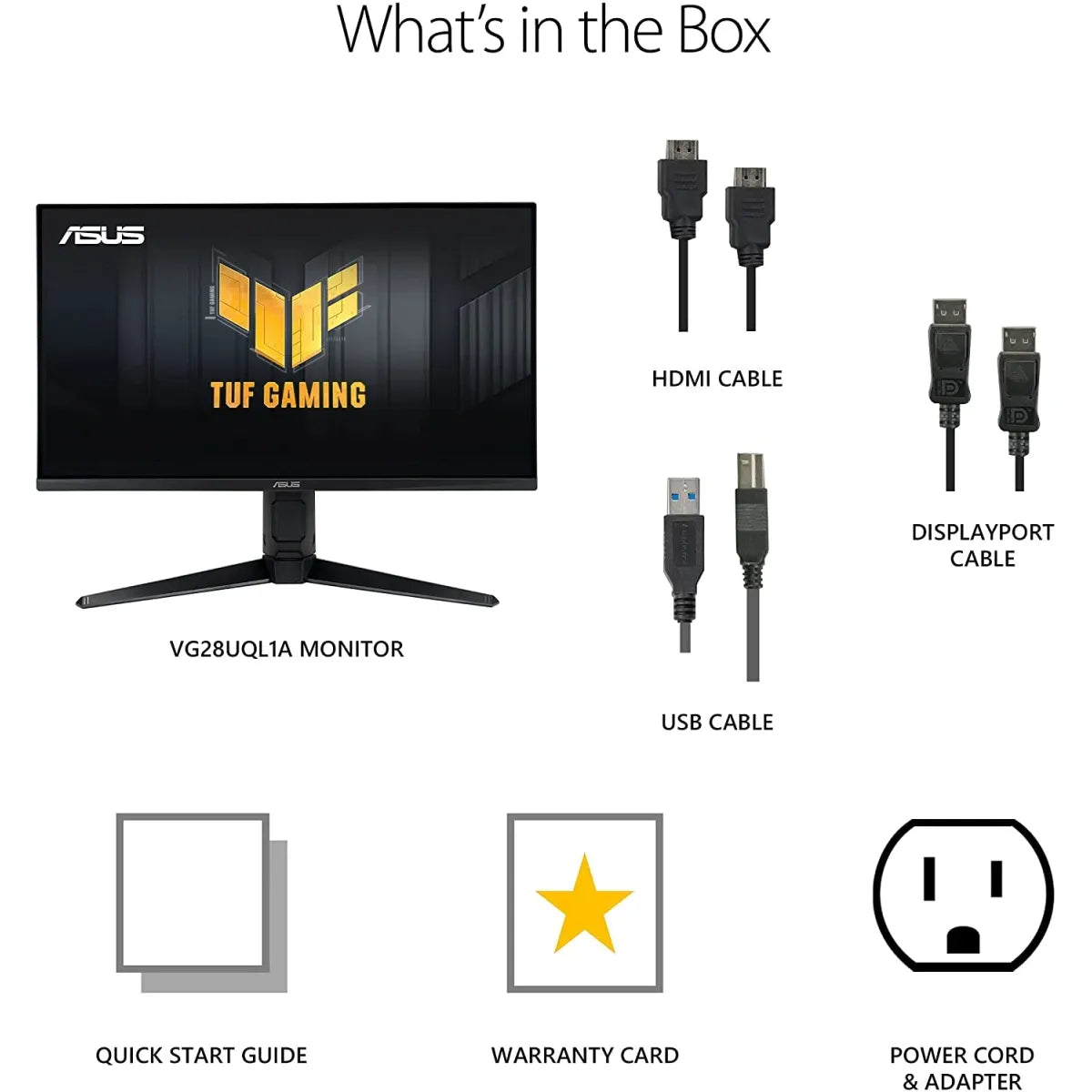 شاشة ASUS TUF مقاس 28 بوصة VG28UQL1A بدقة 4K ومعدل تحديث 144 هرتز، مزودة بمنفذ HDMI 2.1، وتقنية IPS سريعة الاستجابة (1 مللي ثانية)، ومتوافقة مع تقنية G-SYNC، وتدعم حماية العين، وتغطي نطاق ألوان DCI-P3 بنسبة 90%.
