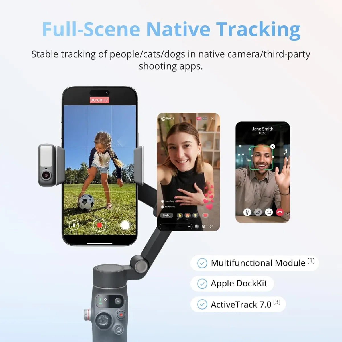 DJI Osmo Mobile 8 smartphone gimbal stabilizer with 3-axis stabilization 360-degree pan rotation smart tracking built-in extension rod and tripod at SAMMANPC Jordan