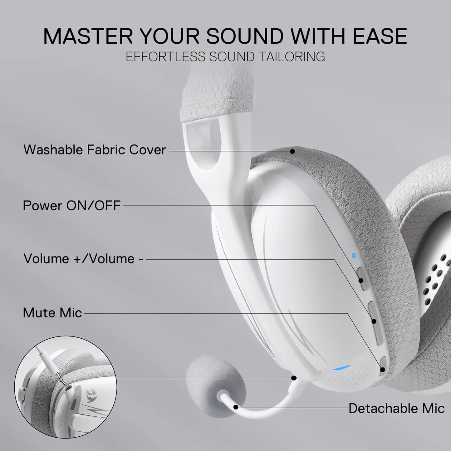 Redragon H878 3-Mode Wireless Blue Lighting Gaming Headset 7.1