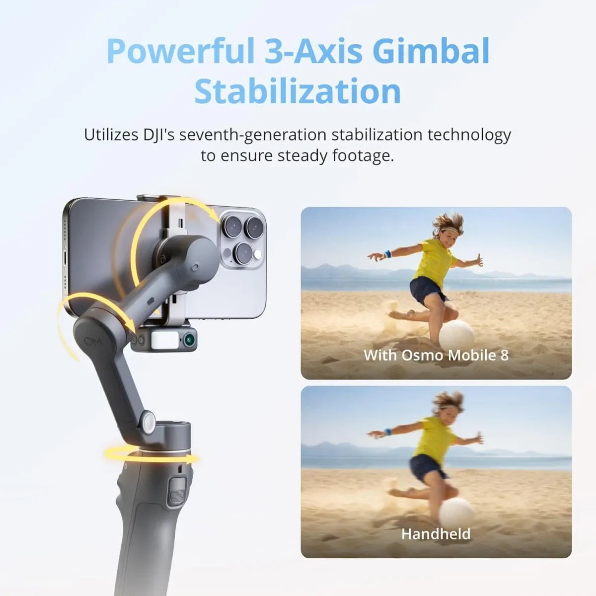 DJI Osmo Mobile 8 smartphone gimbal stabilizer with 3-axis stabilization 360-degree pan rotation smart tracking built-in extension rod and tripod at SAMMANPC Jordan