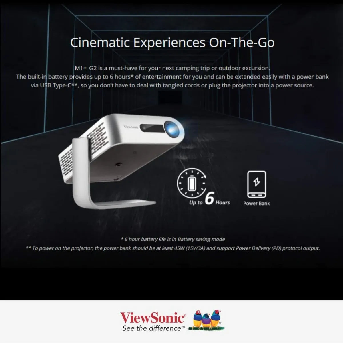 ViewSonic M1+ G2 Portable Smart Wi-Fi Projector