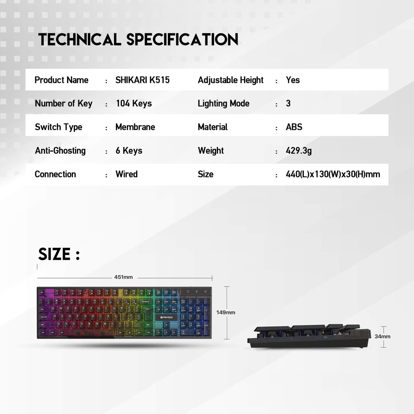FANTECH SHIKARI K515 Membrane Gaming Keyboard 104 Keys