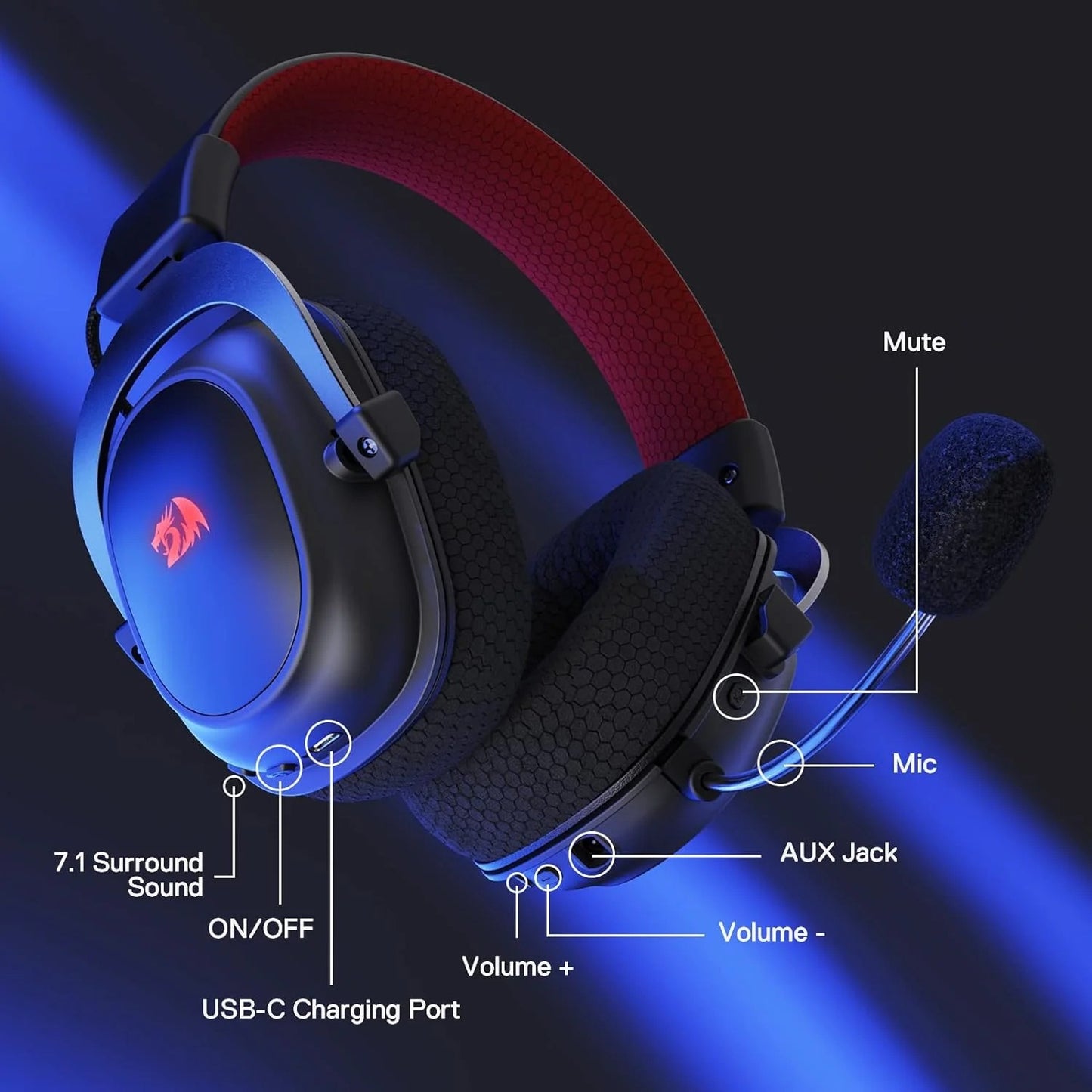 Redragon H510 Pro Zeus RGB Wireless Gaming Headset 7.1 Surround