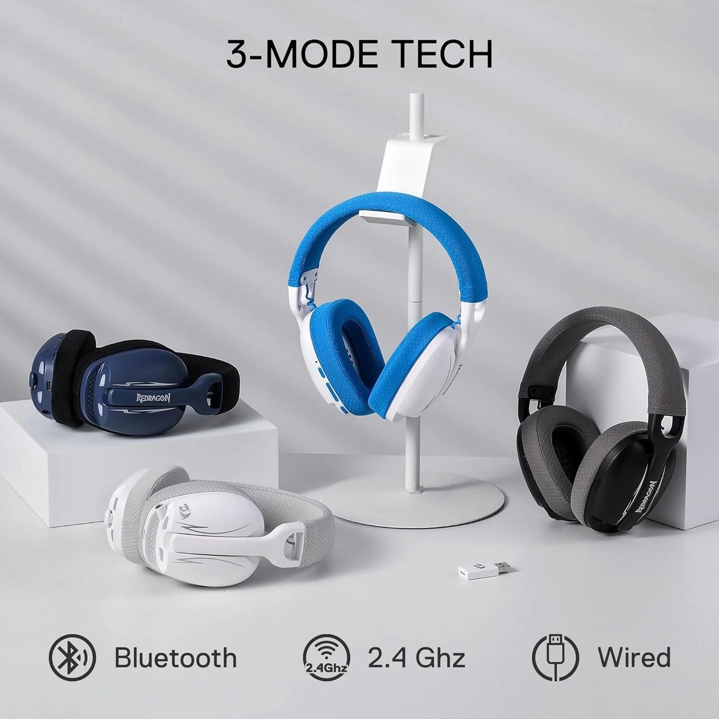 Redragon H878 3-Mode Wireless Blue Lighting Gaming Headset 7.1