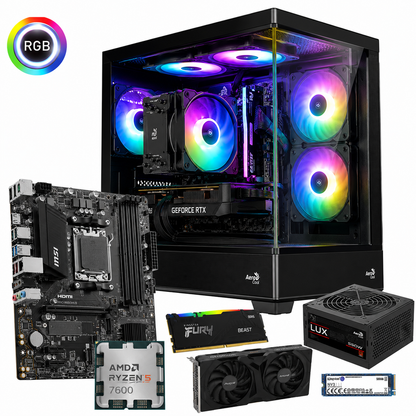 معالج AMD RYZEN 5 7600 // بطاقة رسومات RTX 5060 بسعة 8 جيجابايت // ذاكرة وصول عشوائي 16 جيجابايت - جهاز كمبيوتر مُعدّل