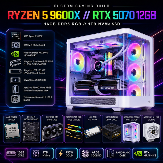 AMD RYZEN 5 9600X // RTX 5070 12GB // (8X2GB) RAM DDR5 - PC Build