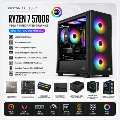 AMD RYZEN 7 5700G // VEGA 7 Integrated Graphics // 16GB RAM - APU Custom Build