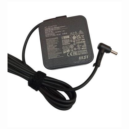 MSI 65W laptop charger with 19V 3.42A output, 4.5x3.0mm connector and 100-240V AC input for compatible MSI laptops