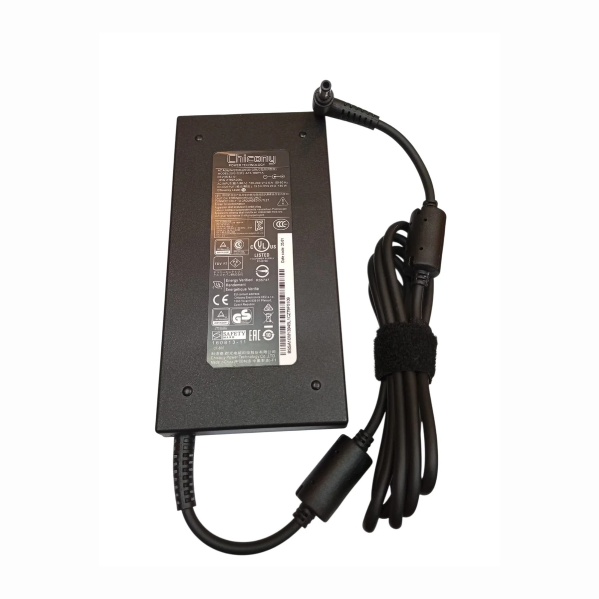شاحن لابتوب MSI 180W للألعاب بجهد 19.5V وتيار 9.23A ورأس شحن 5.5×2.5mm ومدخل كهربائي 100–240V
